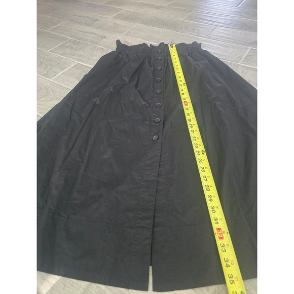 EVERLANE‎ Easy Button Front Black Cotton Midi Skirt Paperbag Waist Medium NWT - Picture 4 of 10